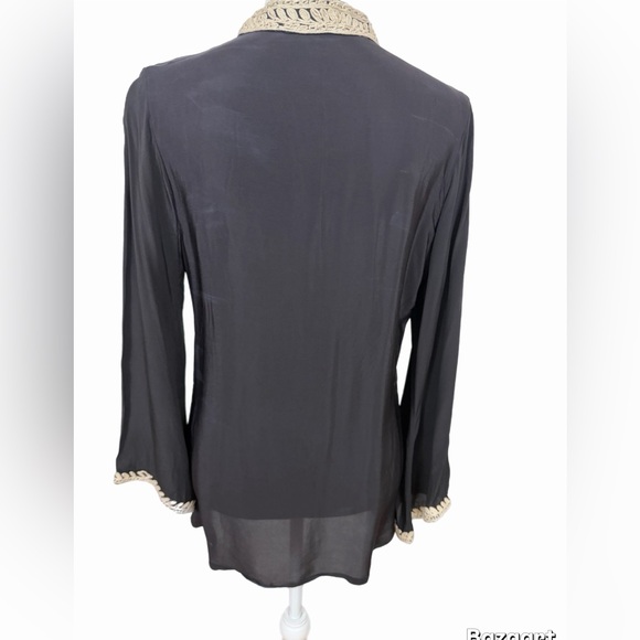 Boston proper women's embroidered neck tunic top size Small long sleeve black - Picture 5 of 8